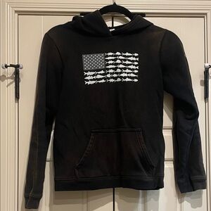 Black Hoodie with Fish Flag Design (discolored)